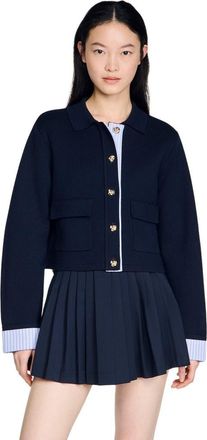 Sandro Wool polo cardigan in Navy Blue at Nordstrom, Size X-Large