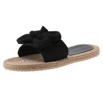 Generic Women Summer Bohemian Flip Flop Sandals Casual Open Toe Bowknot Slippers For Ladies Comfortable Lightweight Slip On Footwear (Black, 6.5)
