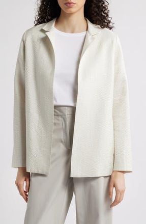 Eileen Fisher Stand Collar Open Front Silk Jacket in Bone at Nordstrom Rack, Size Xx-Small