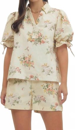 Entro Floral Denim Top In Cream