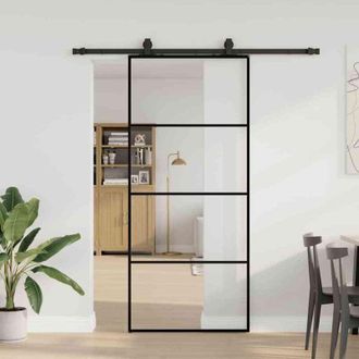 vidaXL Vidaxl - Puerta Corredera Con Set Herrajes Negro 90x205 Cm Vidrio Esg