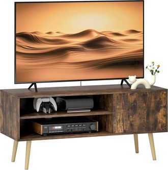 HOMCOM TV Unit Cabinet for TVs up to 55Inches with Cupboard Shelves - Brown | TJ Hughes
