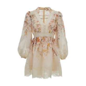 Zimmermann Short Dresses, female, Beige, Size: L Luna Lace Mini Dress