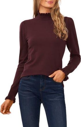CeCe by Cynthia Steffe Ruffle Mock Neck Sweater in Dark Cocoa Brown at Nordstrom Rack, Size Medium