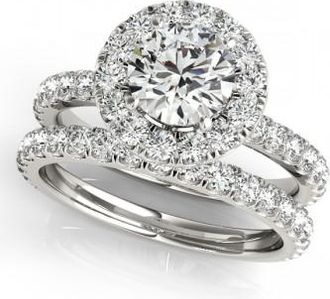 Allurez French Pave Halo Diamond Bridal Ring Set 14k White Gold (1.45ct)