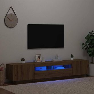 Berkfield Home TV Cabinet with LED Lights Artisan Oak 200x35x40 cm Engineered Wood in Brown | Size: 200 x 35 x 40 cm