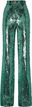 Philipp Plein Long Broeken Paillettes - Dames - Wijde Broeken - Groen - XS - Polyester - Broeken