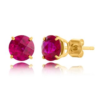 MAX + STONE 10k Yellow or White Gold 6mm Round Checkerboard Cut Gemstone Stud Earrings
