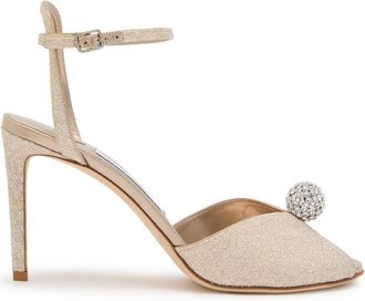 Jimmy Choo London Sacora 85 Glitter Metallic Leather Sandals - Beige