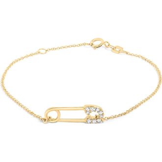 House of Brilliance 10K Yellow Gold 1/10 Cttw Diamond Paperclip Charm Adjustable Link Bracelet at Nordstrom