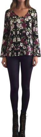 Michael Lauren Floral Bell Sleeve Top In Black Multi