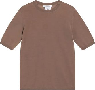 Max Mara Wollen T-shirt met ronde hals en korte mouwen - Bruin