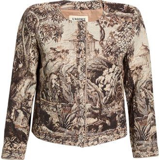 L'agence Lian Collarless Crop Cotton Blend Jacket in Neutral Scenic Tapestry at Nordstrom, Size Xx-Large