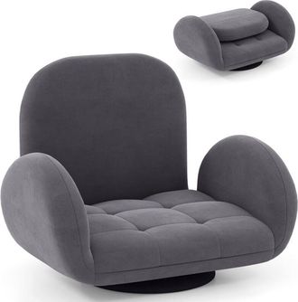 Costway Swivel Floor Chair Folding Gaming Chair with Adjustable Backrest Grey