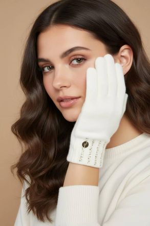 Joseph Ribkoff Rhinestone Embellished Knit Gloves In Winter White
