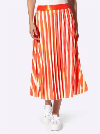 Heine Plisseerock HEINE, Damen, Gr. 34, orange, koralle, bedruckt, 100% Polyester, bedruckt, gemustert, gestreift, mehrfarbig, wadenlang, R&ouml;cke Plisseerock