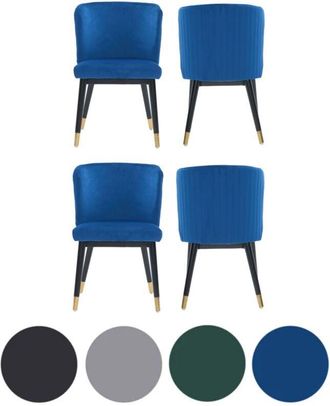 Life Interiors Set of 4 Blue Sofina Modern Velvet Dining Chairs with Tufted Back - Wooden Frame & Gold-Tipped Rubberwood Legs