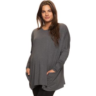 Felina Modal Span Side Drape Maternity Long Sleeve Top in Heathered Charcoal at Nordstrom, Size Medium