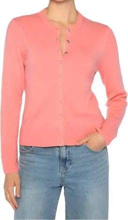 Kinross Cashmere Snap And Ribbon Cardigan In Coral