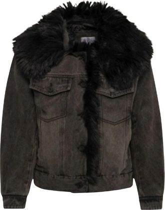 Fracomina Denim Jacket with Faux Fur Collar - - Jackets - Donna - Nero - M