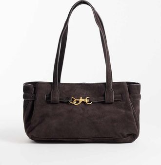 Mango borsa city in 100% pelle scamosciata con dettaglio fibbia, marrone