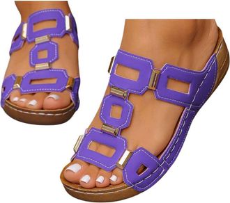 Generic Wide Fit Sandals for Women,Womens Sandals & Slides,Wedge Slides,Slip on Summer Shoes with Metal Accents Comfortable Dressy Platform Wedges for Daily W