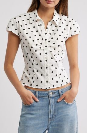 PacSun Audrey Polka Dot Button-Up Top in Black/white at Nordstrom, Size Xx-Small