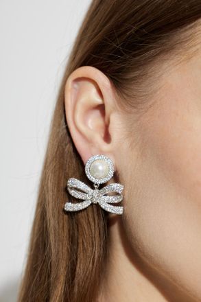 Self Portrait Earrings With Shimmering Crystals, Womens, Silver