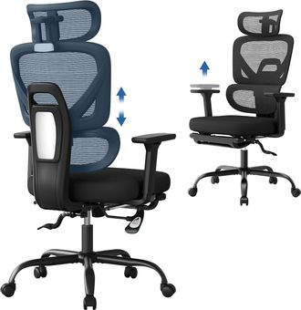 Woltu Woltu Silla De Escritorio De Oficina Ergon&oacute;mica Reclinable Con Reposabrazos 3d, Reposacabezas 3d, Soporte Lumbar Y Reposapi&eacute;s, Negro