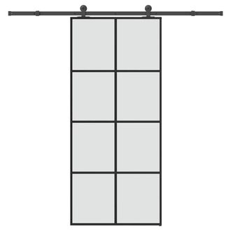Berkfield Home Sliding Door with Hardware Set 90x205 cm ESG Glass&Aluminium in Black