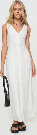 Princess Polly Summer Season - Vestito lungo senza maniche in misto lino bianco con bottoni e scollo a V