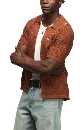 Lucky Brand Granny Open Stitch Button-Up Shirt in Tortoise Shell at Nordstrom, Size Xx-Large