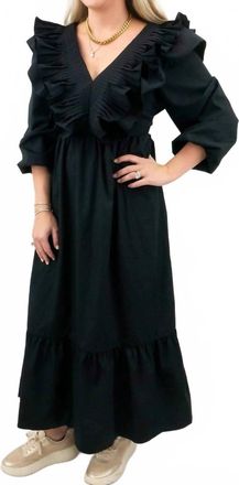 Entro V-Neck Dramatic Ruffle Maxi Dress In Black
