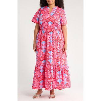 Sugarlips Radiant Floral Cotton Poplin Maxi Dress in Blue/Pink/Red at Nordstrom, Size 3 X