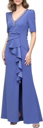 Alex Evenings Embellished Stretch Crepe Gown in Cornflower at Nordstrom, Size 10