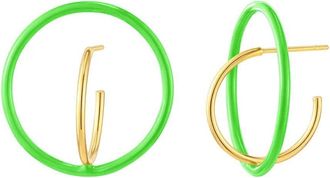 Gold & Honey Womens Floating Enamel Hoop Earrings In Neon Green