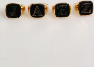 Dolce & Gabbana Mens Gold Tone Brass Jazz Letter Set 4 Pieces Adjustable Ring Black Silver Ename