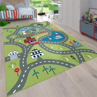 Paco Home Kinderteppich »Bino 562« rechteckig 4 mm Höhe Kurzflor, Strassen-Spiel-Teppich, Motiv Flughafen, Kinderzimmer