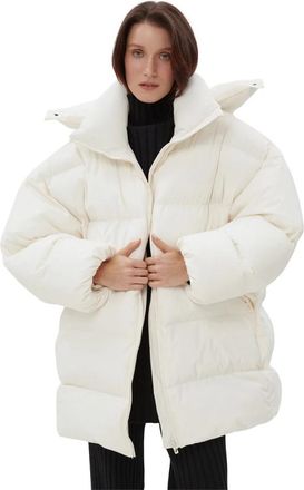 Estro & Luminara Oversized Quilted Puffer Jacket - Dames - Gewatteerde jassen - Beige - S - Leer - Jassen