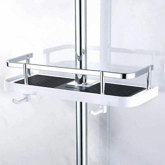 OEM Soporte Para Barra De Ducha, Dos Ganchos Y Cesta Multifuncional Para La Ducha, Apto Para Barras De Ducha De 21-25 Mm, 29,4 X 11,7 Cm