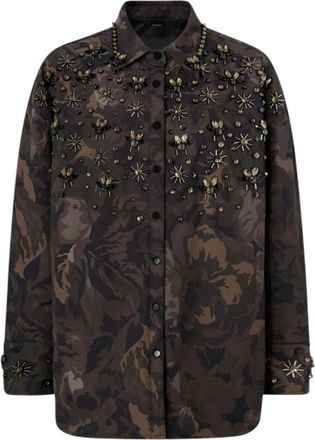 Pinko Giacca camicia oversize camouflage floreale - Dames - Zomerjassen - Bruin - S - Polyester - Jassen