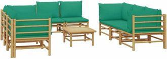 vidaXL Set De Muebles De Jard&iacute;n 9 Piezas Bamb&uacute; Con Cojines Verde Vidaxl
