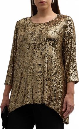 Caroline Rose Sequin Blouse In Gold