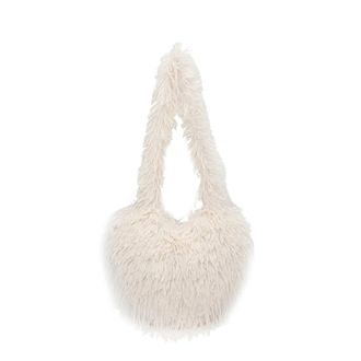 Generic Womens Plush Bags Long Plush Shoulder Bags Solid Candy Color Female Furry Crossbody Bag Heart Shape Womens Underarm Handbags(WHITE)