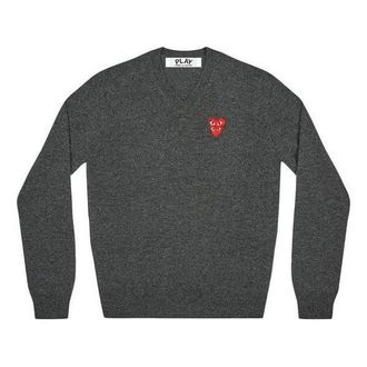 Comme Des Gar&ccedil;ons V-Neck Pullover Red Emblem Grey AZ-N074-051-2