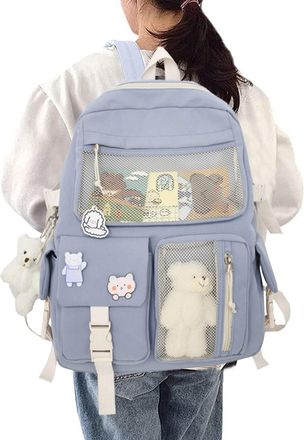 Generic Kawaii Backpack Schoolbag With Kawaii Pin And Accessories, Large Capacity Cute Bear Accessories Backpack For School Multi Pocket Kawaii Handbag Japane