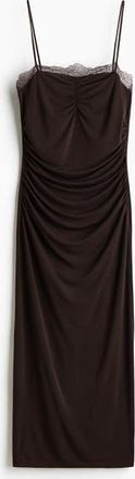 H&M Lace-trimmed Jersey Dress in Dark Brown at Nordstrom, Size X-Small