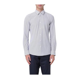 HUGO BOSS Formal Shirts, male, White, 2XL, Geometric Print Slim Fit Dress Shirt