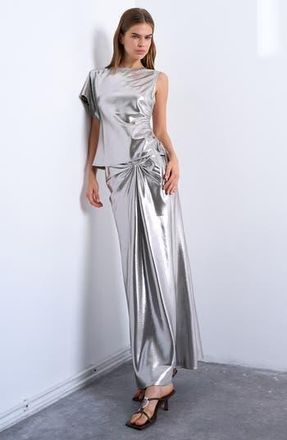 Topshop Metallic Knot Midi Skirt in Silver at Nordstrom Rack, Size 2 Us (Fits Like 0)