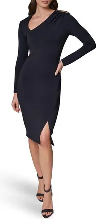 DKNY Asymmetric Long Sleeve Body-Con Dress in Black at Nordstrom, Size 10
